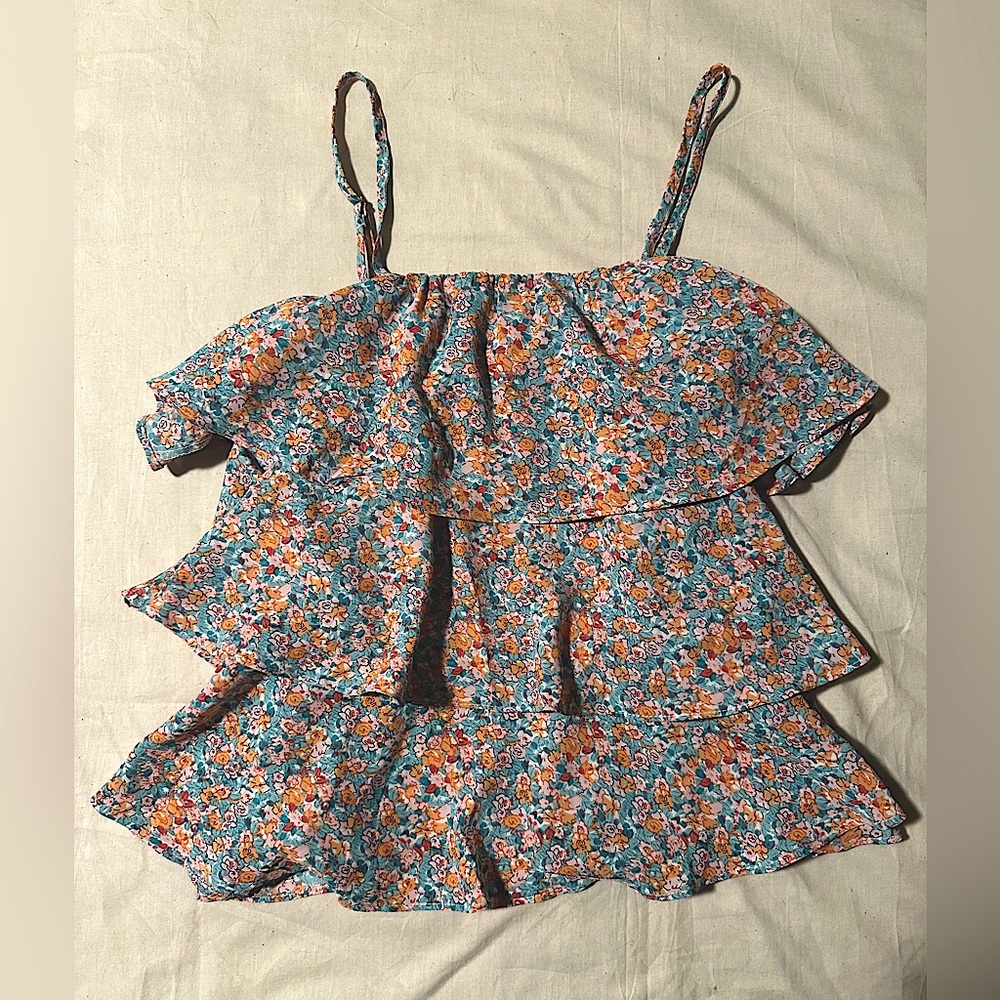 Ellison Apparel Ruffled Spaghetti Strap Tank Top size S